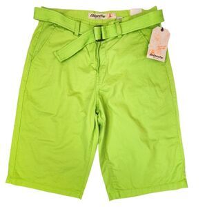 NEW Ablanche Vintage Mens 90s Y2K Lime Green Belted Flat Front Shorts 34